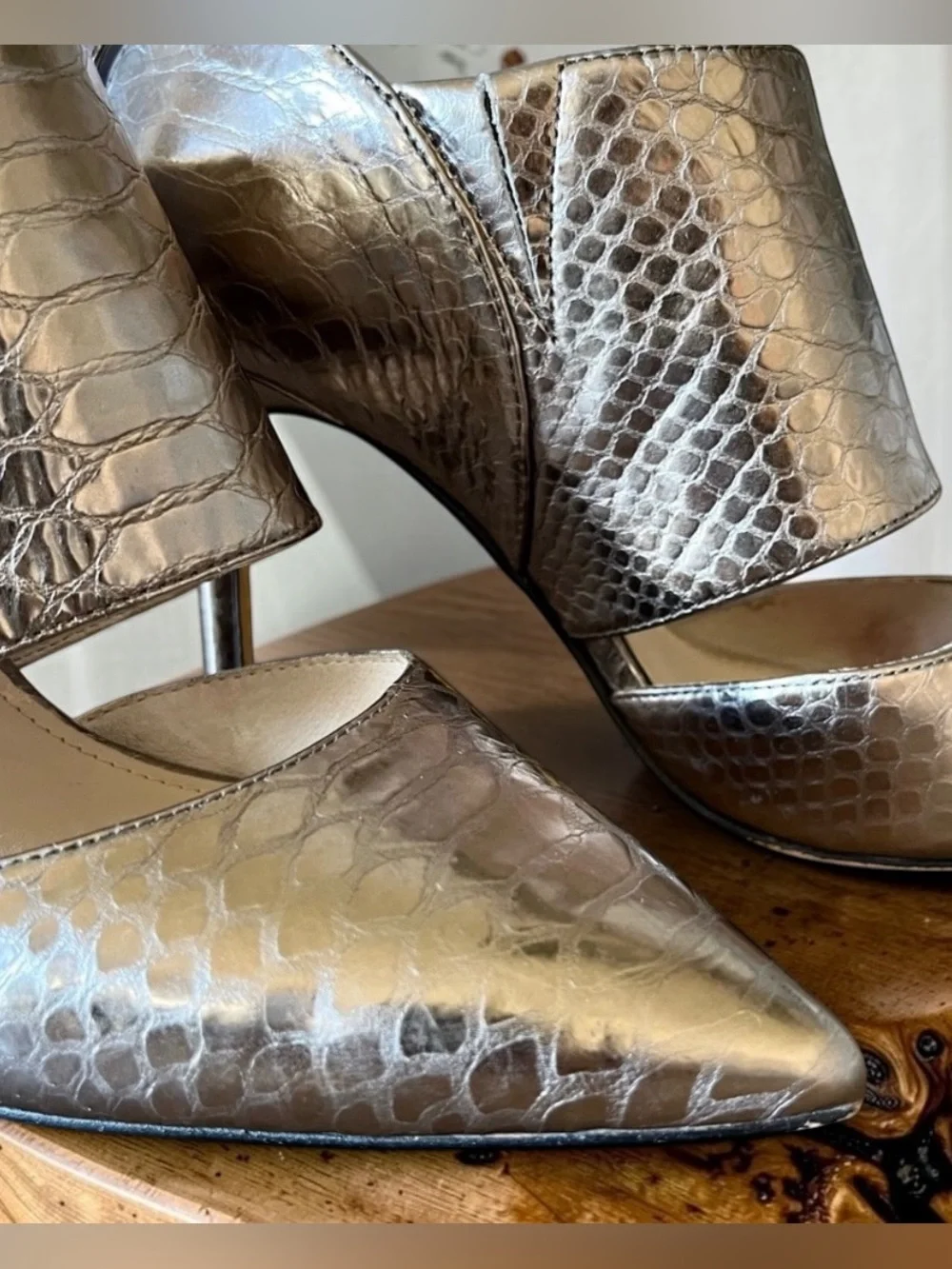 Vince Camuto Metallic Silver Textured Pointed-Toe Heels